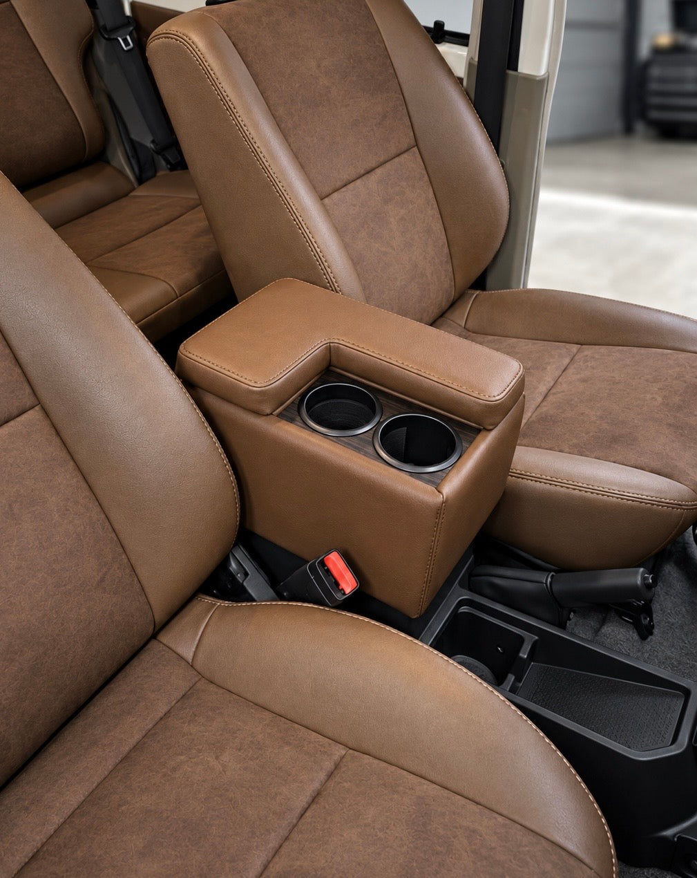 TME Luxury Leather Center Armrest Box with Cup Holders for Land Cruiser 70